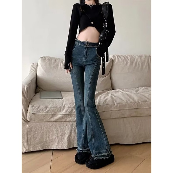 Ảnh Quần jean Daduhey lưng cao ống loe phong cách retro size lớn thời trang mới cho nữ 2