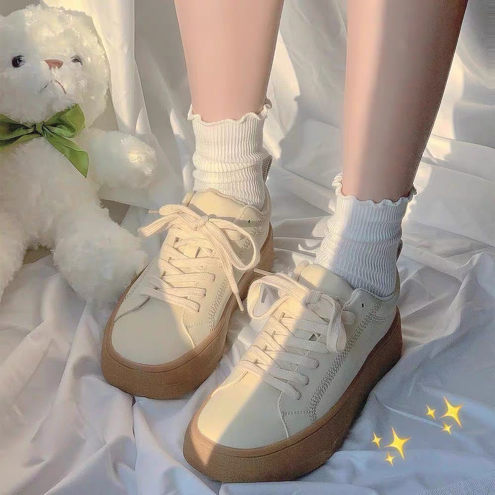 Tất Cổ Lửng Nữ Tiểu Thư Vớ Cổ Bèo Nhún Camel Lolita ULZZANG STYLE HÀN QUỐC Horizon Vớ Cao Cổ Lửng Nữ