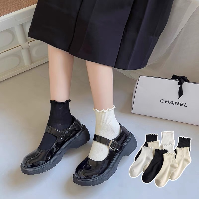 Tất Cổ Lửng Nữ Tiểu Thư Vớ Cổ Bèo Nhún Camel Lolita ULZZANG STYLE HÀN QUỐC Horizon Vớ Cao Cổ Lửng Nữ Chất Dai Mịn