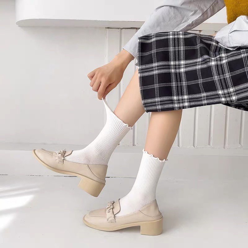 Tất Vớ Nữ Cao Cổ Camel Bèo Nhún ULZZANG STYLE HÀN QUỐC Horizon Tất Cổ Cao Vớ Trơn Nam Nữ