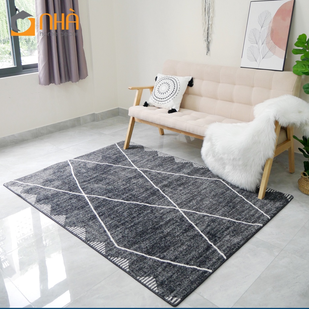 Thảm Lông Sợi Ngắn Victoria Cao cấp Họa Tiết Hình Học Đơn Giản Sang Trọng