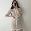 Đầm mini SUXI dệt kim cổ tròn xinh xắn phong cách retro dành cho nữ