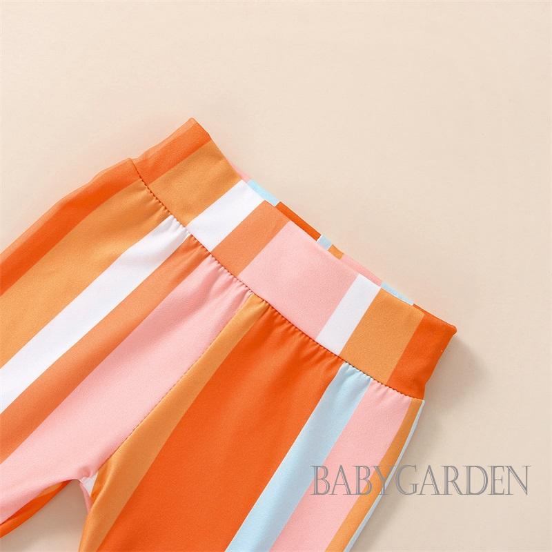 Bộ Áo hai dây In Hoa + Quần Ống Loe Kẻ Sọc + Băng Đô Nơ Xinh Xắn Cho Bé Gái 6 Tháng-5 Tuổi