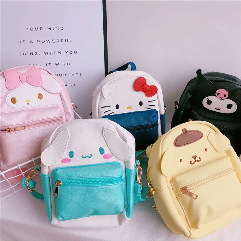 Sanrio cute Hello Kitty Cinnamoroll Kuromi Melody Cartoon PU Leather Bag Mini Luxury Backpack For Girls gift