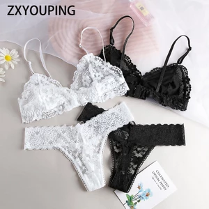 Bộ Đồ Lót Ren Khoét Rỗng Không Đường May Cổ Chữ V Sâu Trong Suốt Gợi Cảm Cho Nữ