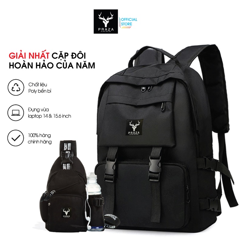 Ảnh Bộ Balo Ulzzang Thời Trang Và Túi Đeo Chéo Cá Tính Praza BL185DC108 (Đen) 1