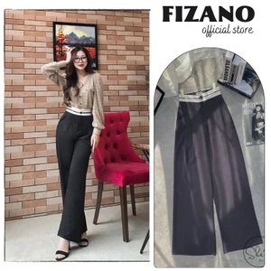 Quần nữ dáng suông cạp chun cao phối kẻ che khuyết điểm chân tốt fizano