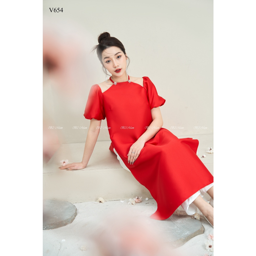 Váy bầu thiết kế Set áo dài tapta đỏ V654 B2MUM