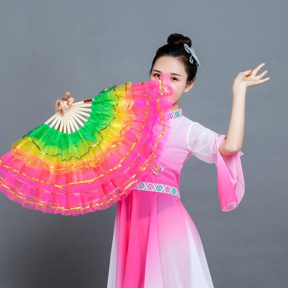 Quạt nhảy múa bụng HOBBYIN Bán chạy Màu chuyển màu dài giả Rayon Silk Fan