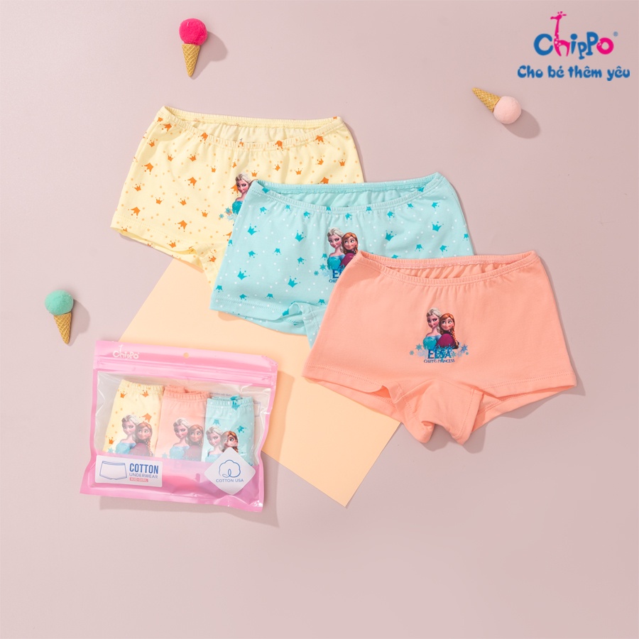 Ảnh Set 3 quần chip đùi cho bé gái từ 14 đến 50kg Chippo họa tiết Elsa dễ thương chất vải 100% cotton mềm thoáng mát 1