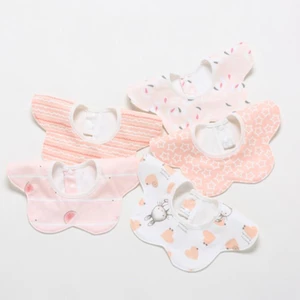 Set 5 Yếm Ăn Cotton Chống Nước In Họa Tiết Hoa Xinh Xắn Dành Cho Các Bé