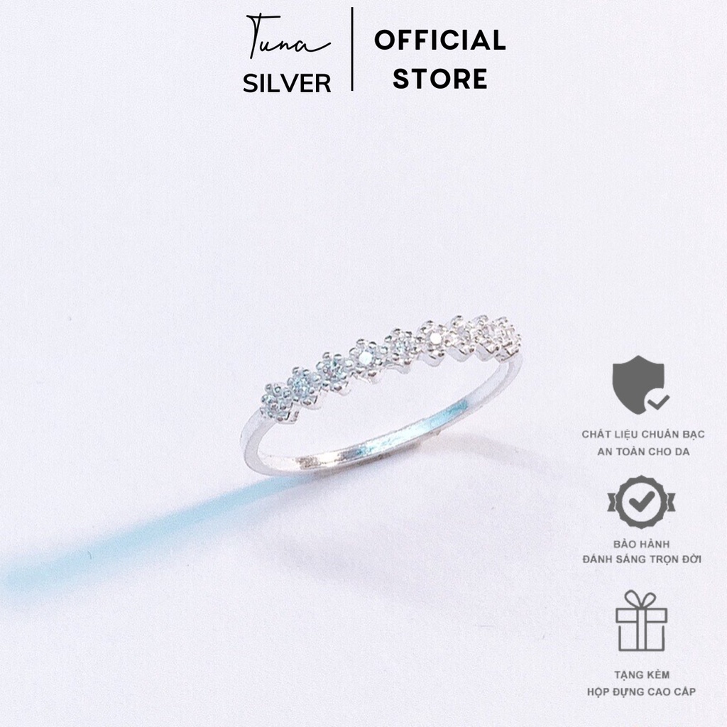 Nhẫn Bạc nữ gắn đá cao cấp, Nhẫn bạc đá đính đá basic TUNA SILVER, 𝑪𝒂𝒎 𝒌𝒆̂́𝒕 𝒄𝒉𝒖𝒂̂̉𝒏 𝑩𝒂̣𝒄 Trang sức Bạc cao cấp