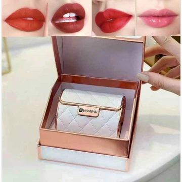 Hộp Son Thỏi HOMPAR Gồm 3 Son Màu+1 Son Dưỡng Ẩm Mịn Môi Lâu Phai Kèm Dây Chuyền Có Hộp Đựng Túi Xách Làm Quà Tặng Cực X