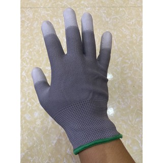 Găng Tay Lao Động Xám Phủ PU Đầu Ngón Chống Tĩnh Điện Tăng Bám Dính - Bao Tay Bảo Vệ Đầu Ngón Tay Độ Bền Cao Bởi OKAMAS