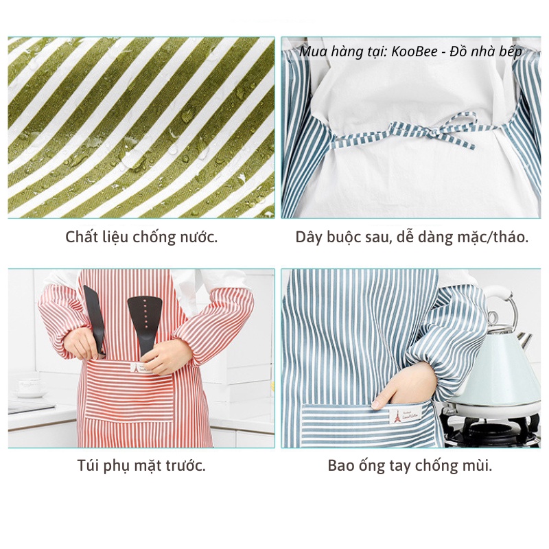 Combo Tạp Dề Nấu Ăn + Bao Ống Tay Chống Nước KOOBEE – Chất Liệu PVC, Có Túi Đựng Tiện Dụng (CSNC30)
