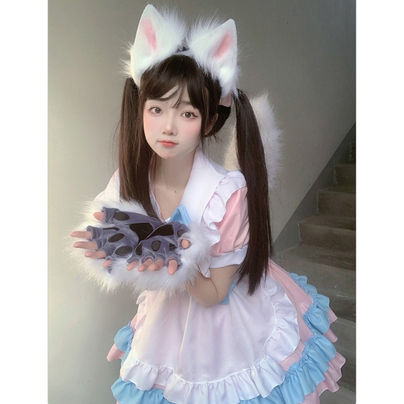 Dasbsug Bộ trang phục động vật Fox Cat-Ears Băng đô đuôi cáo sang trọng Găng tay cáo