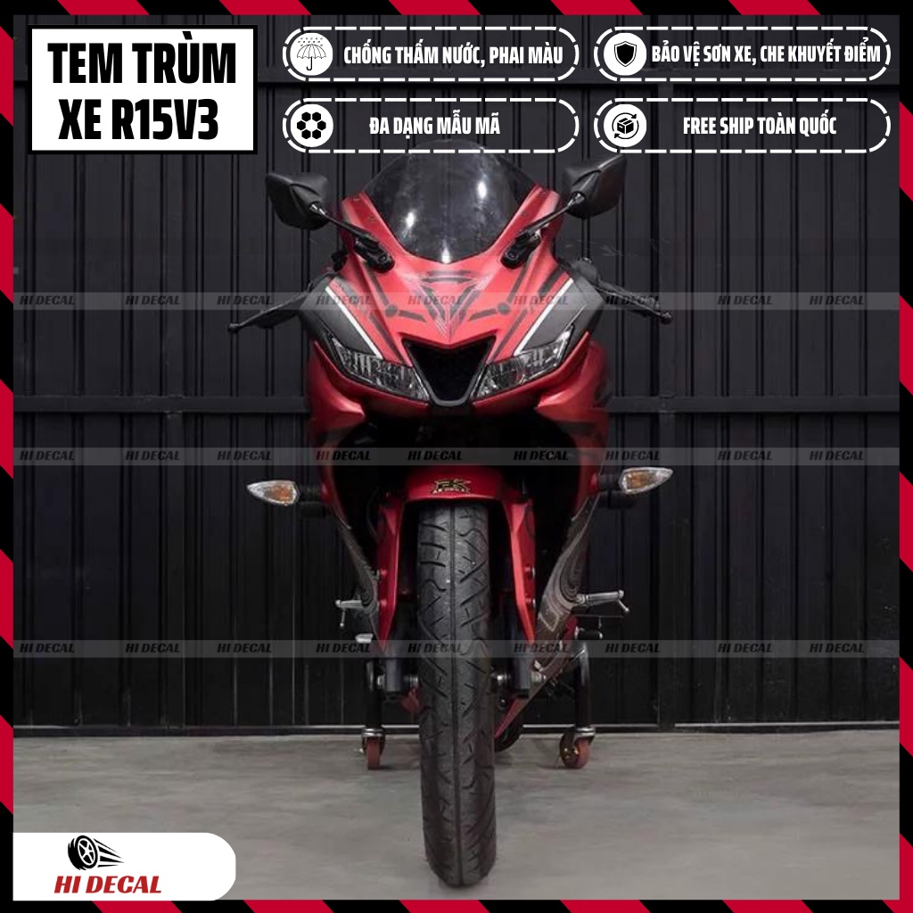 Tem trùm dán xe R15v3 cao cấp thiết kế riêng | Mẫu R15H010 | Decal chống xước, chống thấm nước