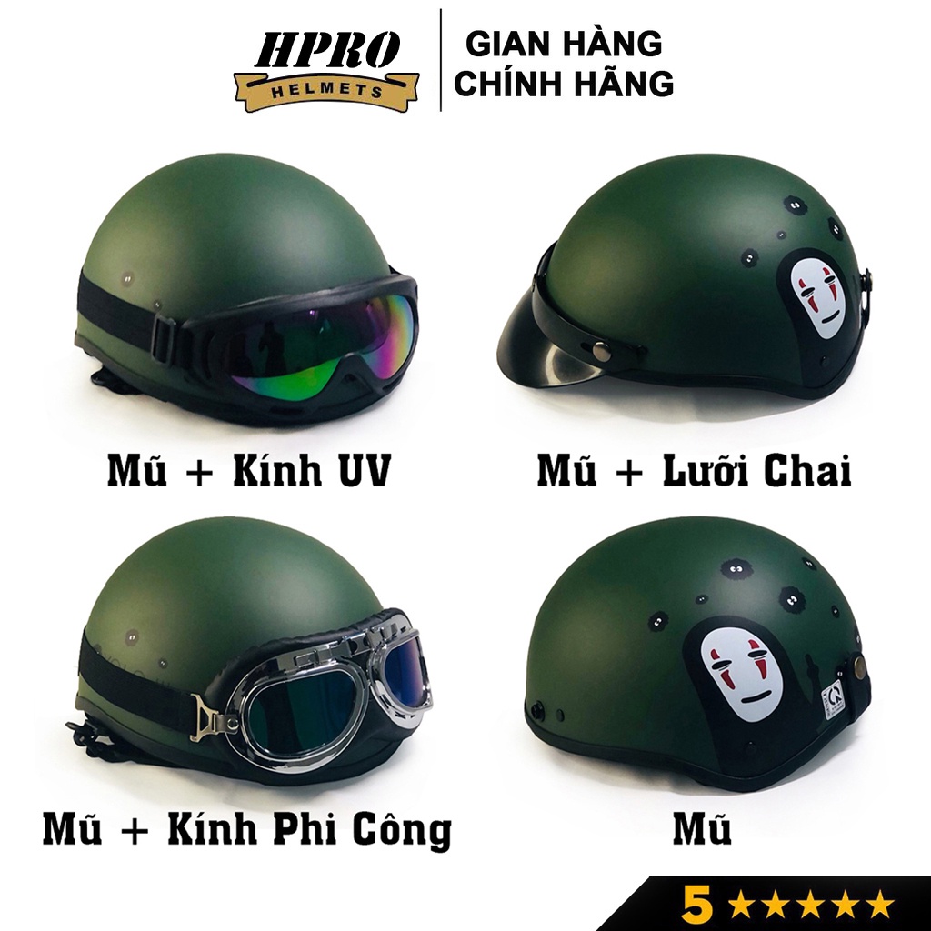 Ảnh Nón bảo hiểm nửa đầu Hpro Helmet, xốp ép nhiệt, mũ thời trang 1/2 Freesize (55-59cm) tem hình Vô Diện, kèm kín 2