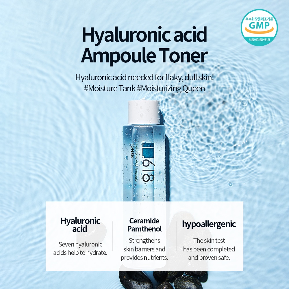 Nước Hoa Hồng Ampoule Hyaluronic Acid 1.618 | Cấp Ẩm 7 Lớp & Peptides | Toner Dưỡng Ẩm Chuyên Sâu 200ml