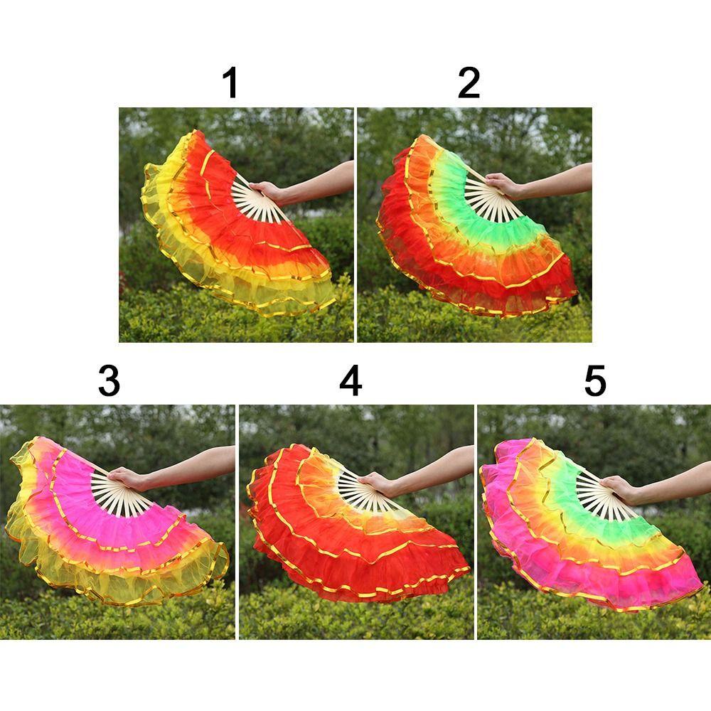 Quạt nhảy múa bụng HOBBYIN Bán chạy Màu chuyển màu dài giả Rayon Silk Fan