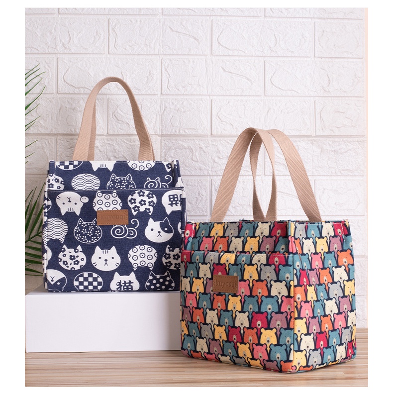 Túi giữ nhiệt đựng cơm, túi đựng hộp cơm vải canvas cute SUZUKO BAGS TVS1