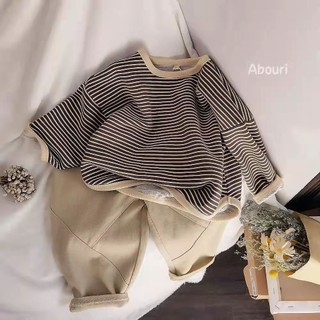 Áo len dài tay trẻ em Áo Hoodie sọc mùa thu trẻ em Áo nỉ thời trang Hàn Quốc