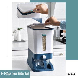 Thùng đựng gạo 10kg Việt Nhật Hokori 5338,thùng gạo thông minh nút bấm tự động bền đẹp {H}