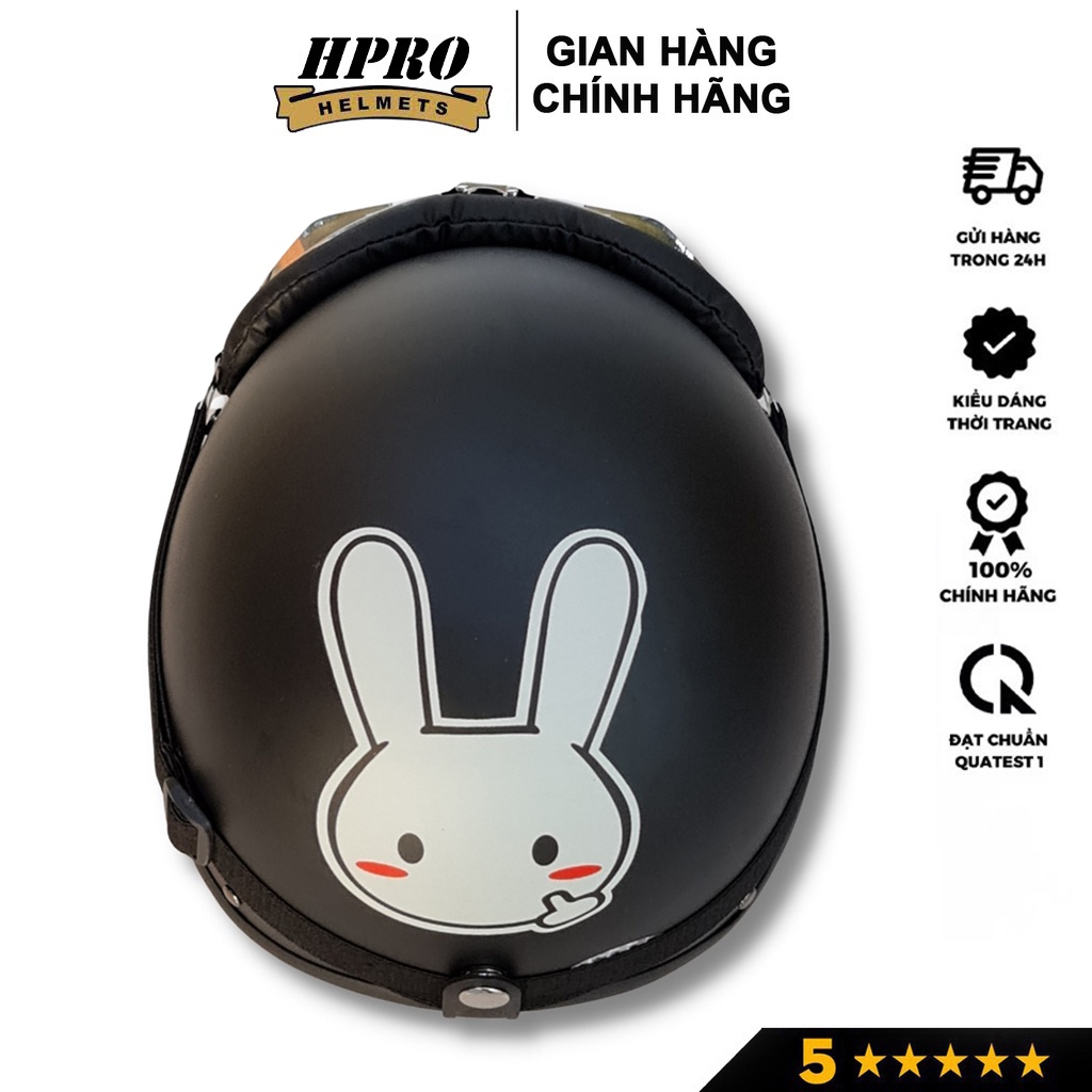 Ảnh Mũ bảo hiểm xe máy Hpro Helmet thời trang, họa tiết Thỏ trắng đáng yêu, kiểu dáng nửa đầu 1/2 Freesize (55-59cm) 3