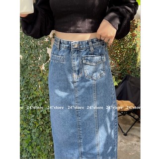 [ Hình thật ] Chân váy jeans dáng dài rách xẻ tà trước mã cvjean6809_P0K37