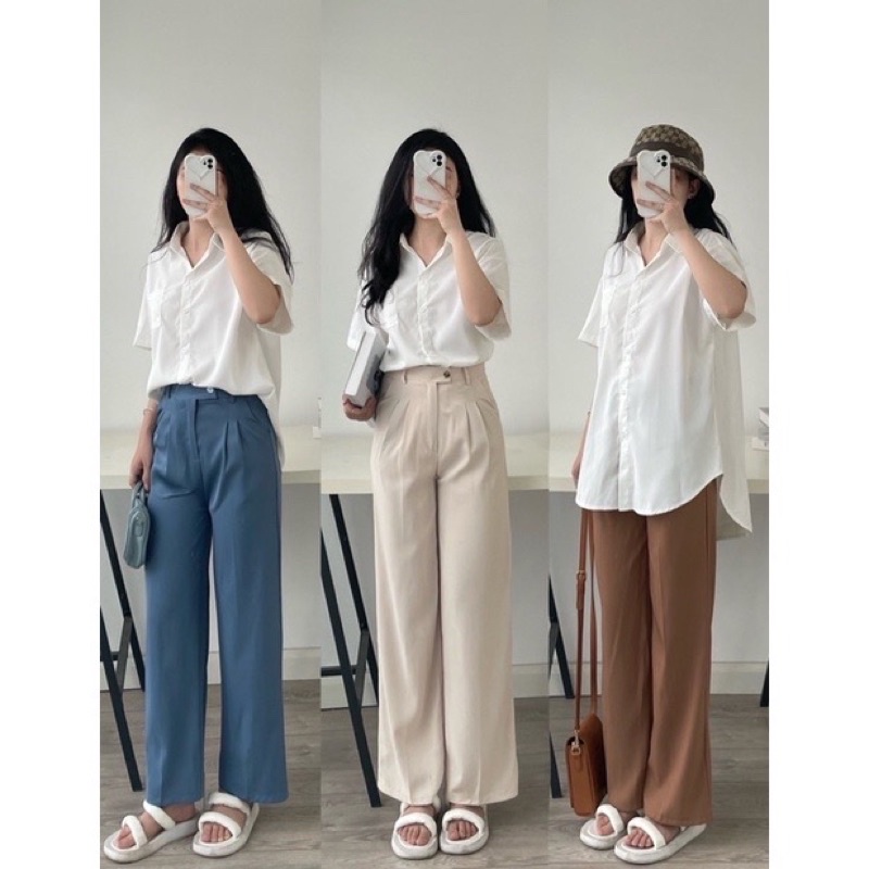 Quần culottes dáng suông cúc lệch 5 màu Women the.sweaterweather TSW (ảnh thật)