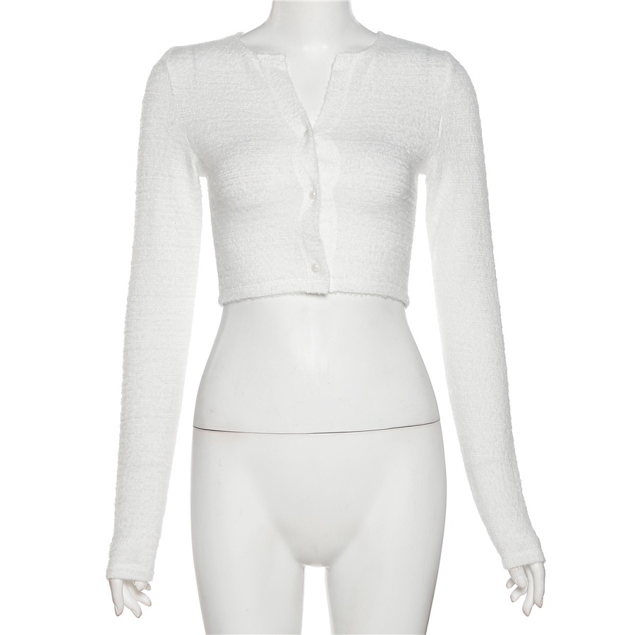 Áo thun Klalien Cardigan Mùa Xuân Màu Trơn Slim Fit Mở Rốn Thời Trang Cổ Tròn Dài Tay Nữ