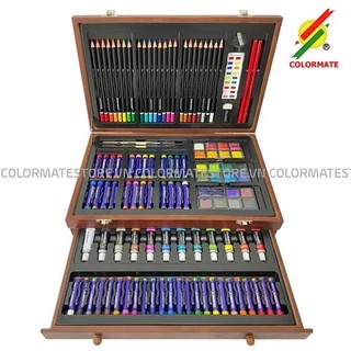 Bộ màu vẽ Colormate hộp gỗ cao cấp 116 chi tiêt, Quà tặng bé yêu - COLORMATE