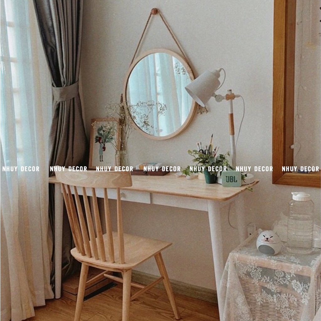 Gương tròn viền gỗ treo tường - Gương phòng ngủ treo tường trang trí đường kính 30 - 35 cm