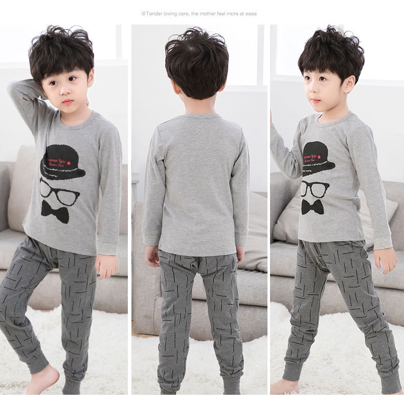 Bộ Đồ Lót Trẻ Em 100-160CM Cotton Nguyên Chất Bé Trai Bé Gái Áo Cotton Thu Đông Bộ Đồ Ngủ Cotton Nguyên Chất Quần Áo Mùa Thu Quần Dài Quần Áo Gia Đình