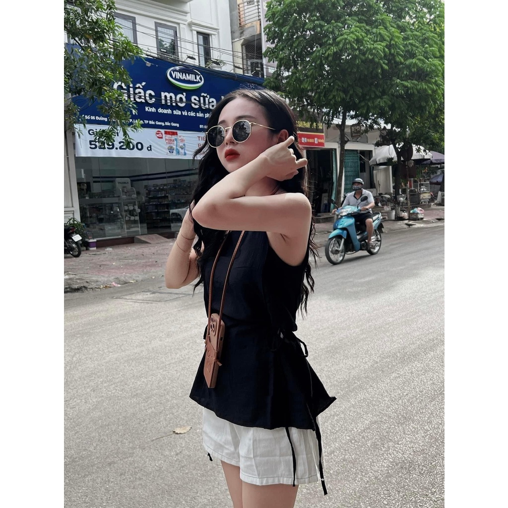 ÁO HAI DÂY CÁCH ĐIỆU CỘT NƠ LƯNG XINH XẮN - ROSE TOP
