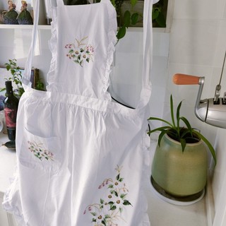 MANDY HOME  Tạp Dề Công Chúa Thêu Họa Tiết Màu Trắng Thuần Khiết Ngọt Ngào