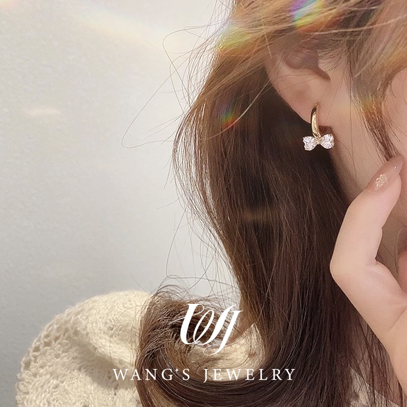 Bông Tai Mạ Vàng 18k Đính Đá Zircon Hình Nơ Sang Trọng Thời Trang Cho Nữ