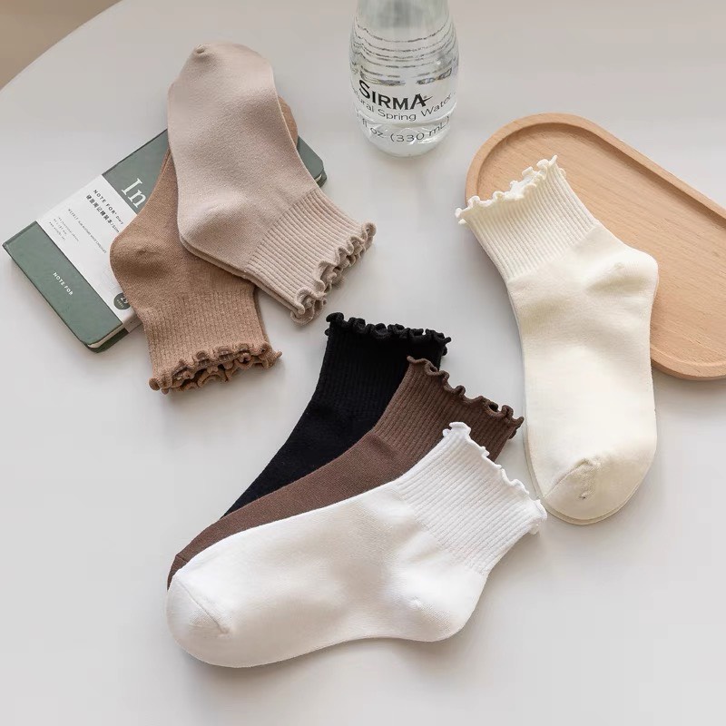 Tất Cổ Lửng Nữ Tiểu Thư Vớ Cổ Bèo Nhún Camel Lolita ULZZANG STYLE HÀN QUỐC Horizon Vớ Cao Cổ Lửng Nữ Chất Dai Mịn