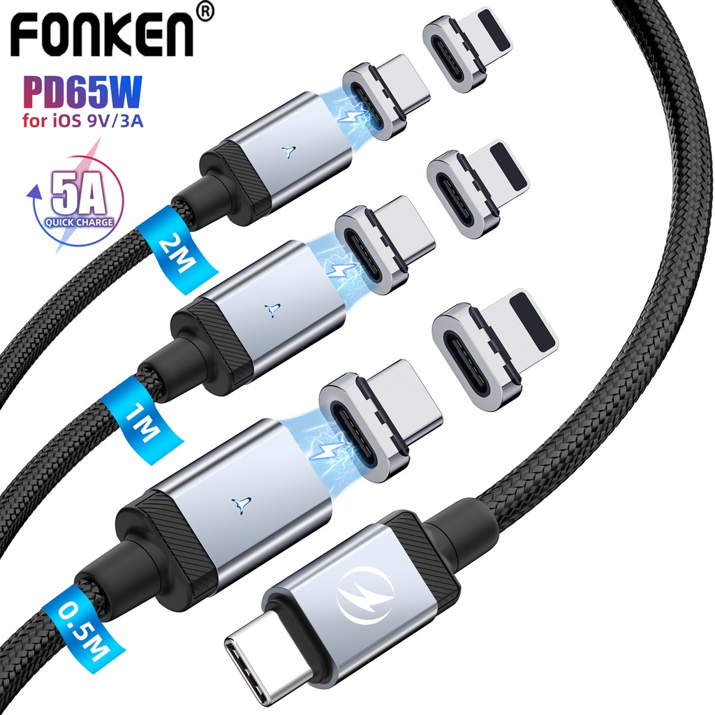 Ảnh Cáp sạc nhanh FONKEN USB C từ tính PD65W sang type C 27W IOS thích hợp cho iP Samsung 3