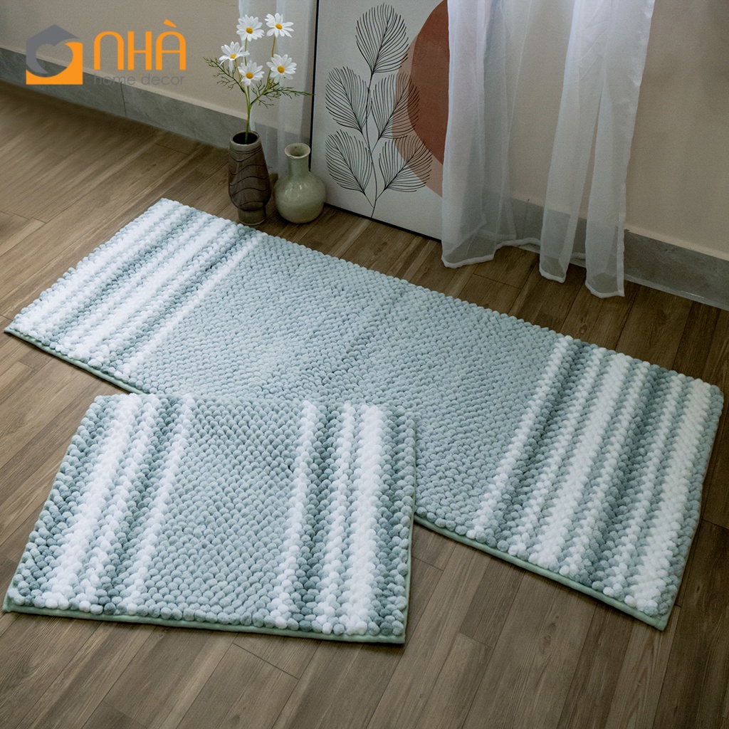 Thảm Lau Chân Sợi Nhung Sọc Chống Trượt Nhà Tắm