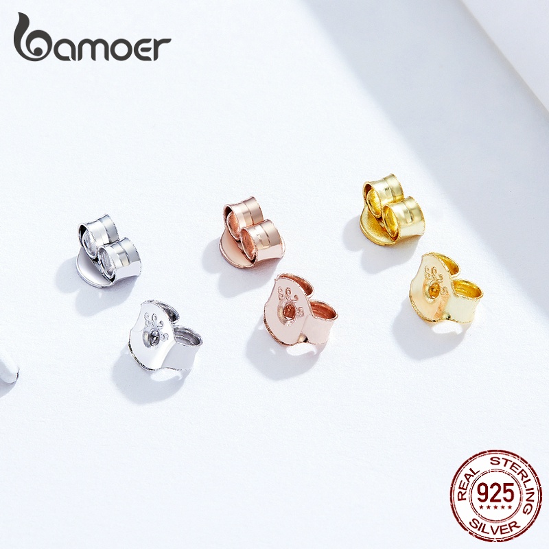 Bông tai nút tai silicon đơn giản Bamoer Bạc 925 thích hợp cho bông tai cỡ 0,5cm Trang sức thời trang