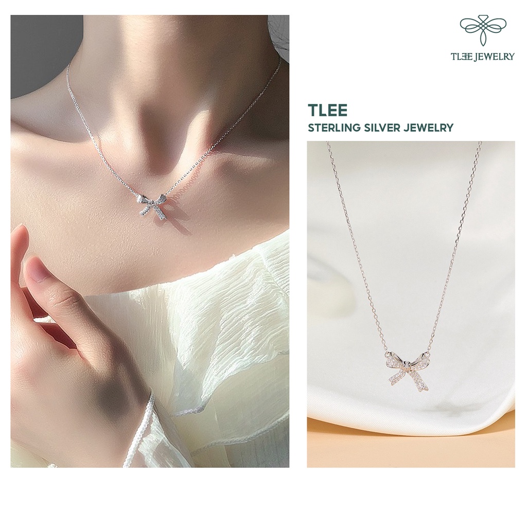 Dây chuyền bạc nữ TLEE nơ tiểu thư nạm đá cao cấp TLEE JEWELRY D0143 | BigBuy360 - bigbuy360.vn