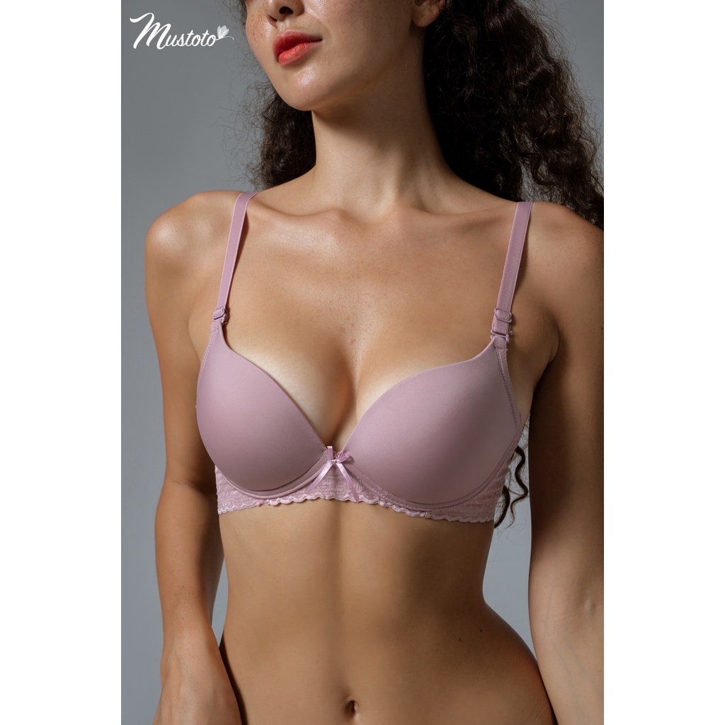 Áo Lót Nữ Mustoto Không Gọng Mút Vừa 2cm Nâng Ngực Trơn Phối Ren MA55