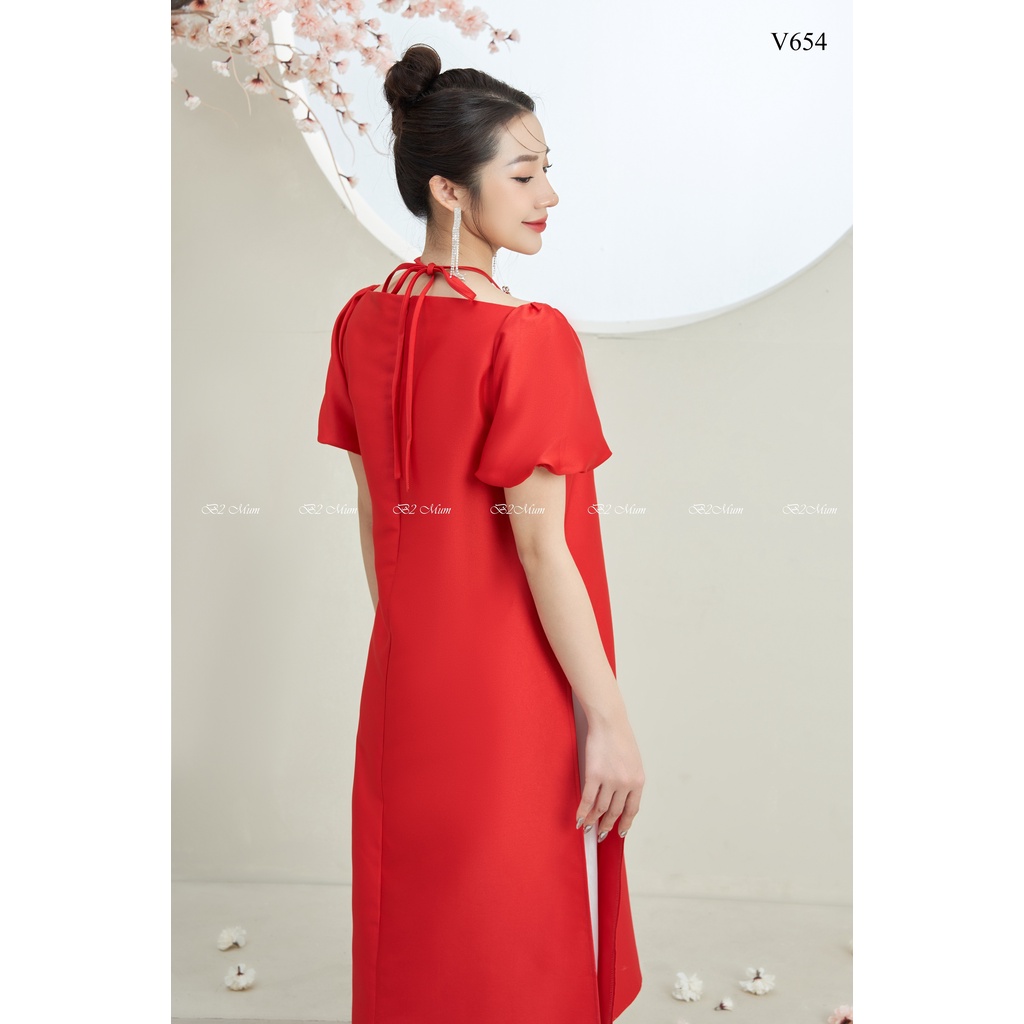 Váy bầu thiết kế Set áo dài tapta đỏ V654 B2MUM
