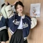 FREESHIP ÁO BOMBER XANH TAY TRẮNG THÊU NGỰC