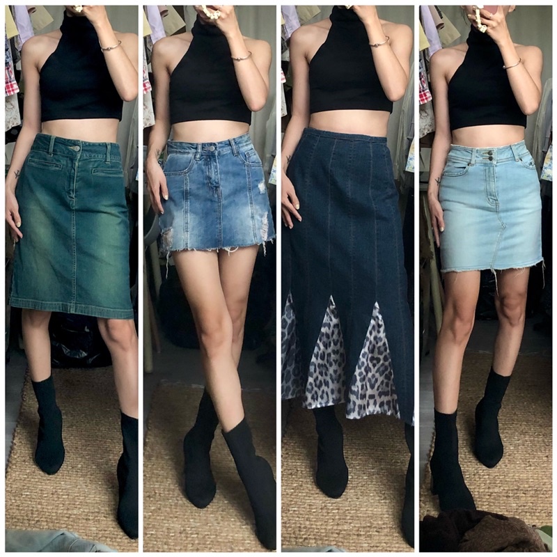 Chân váy Jean tuyển dáng dài Ulzzang hình thật Shop tự chụp có Big size Insta: April6 Clothing