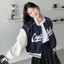 FREESHIP ÁO BOMBER XANH TAY TRẮNG THÊU NGỰC