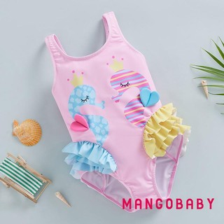 Mgg-kids Đồ Bơi Bé Gái Hoạt Hình Cá Ngựa In Hình Không Tay Lưng Xù Đồ Bơi Đi Biển Đồ Tắm