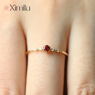 ♥Nhẫn Đính Hôn Mạ Vàng 18k Đính Đá Ruby Phong Cách Âu Mỹ Thời Trang