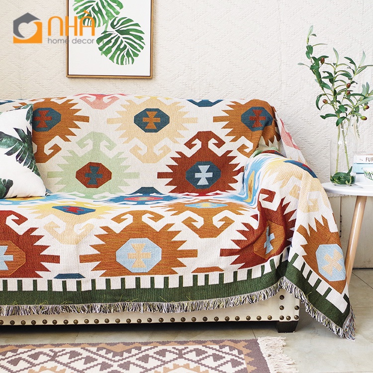 Thảm Phủ Sofa Trang Trí Thổ Cẩm Hoa Văn Bohemian